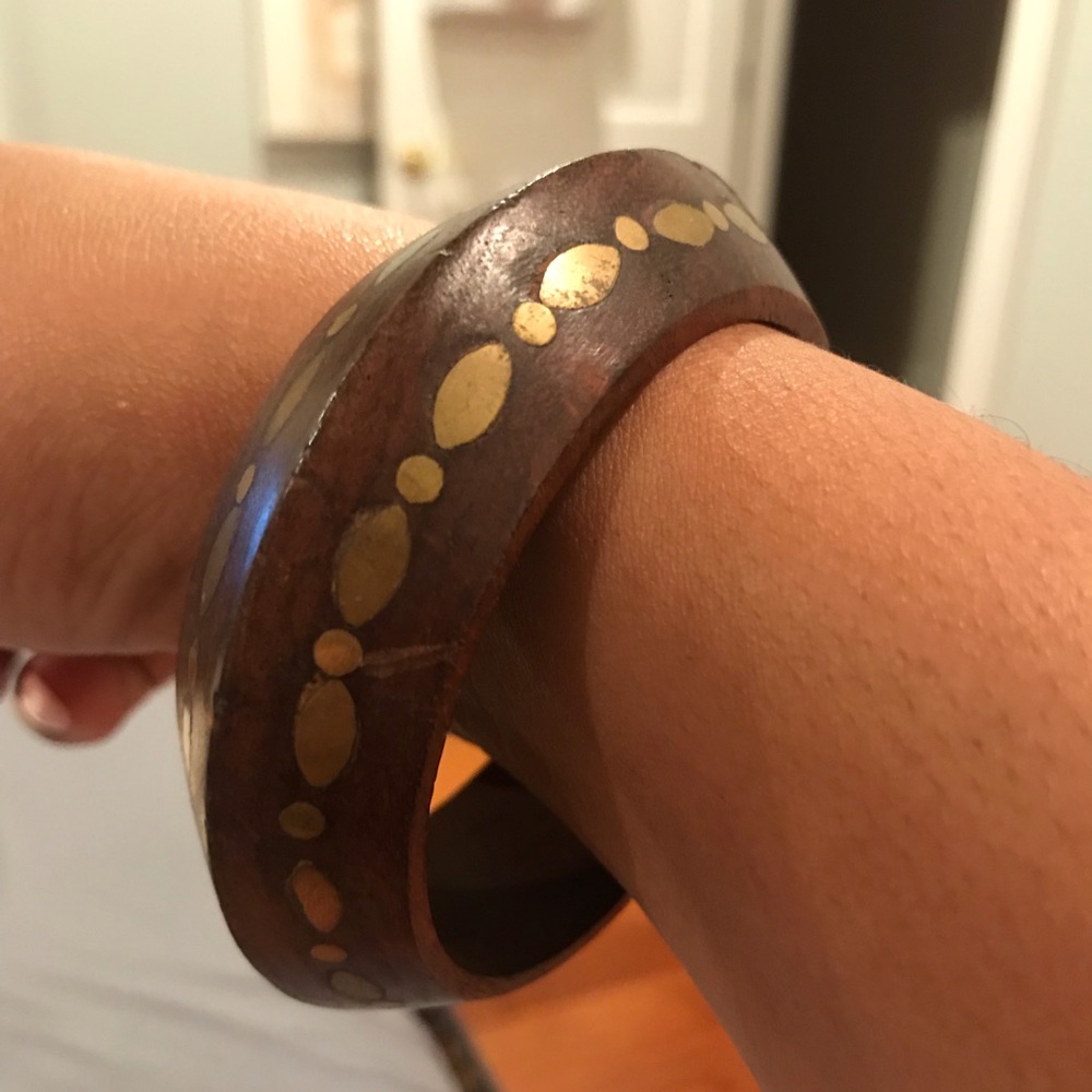 Wooden Bangle with Gold Detail